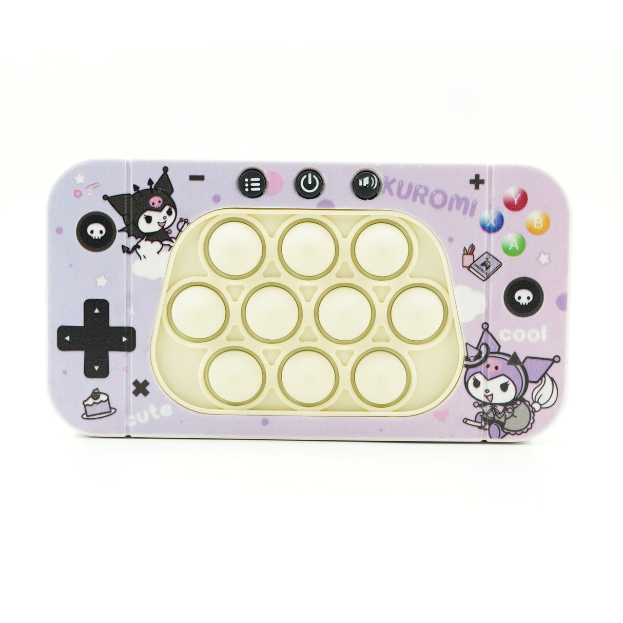 Jucarie interactiva tip consola pentru copii Vivimall, speed push whack-a-mole, joc de viteza pop it, material ABS/silicon, cu nivele, sunete si lumini, 15.5 x 7.6 x 5.3 cm, model elfi, mov - vivimall.ro