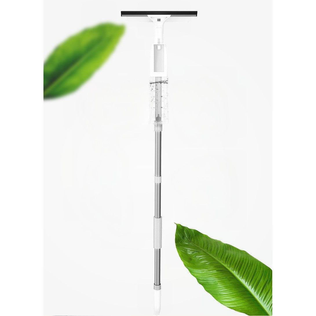 Stergator de Geamuri Vivimall, cu Doua Fete, Tija Telescopica, cu Recipient de Lichid, Laveta din Microfibra, Racleta Silicon, 120 cm, Alb - vivimall.ro