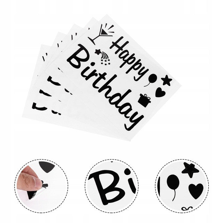 Sticker Autocolant pentru Baloane, Vivimall, Tematica Aniversare, Model Happy Birthday, 29x21 cm, Negru - vivimall.ro