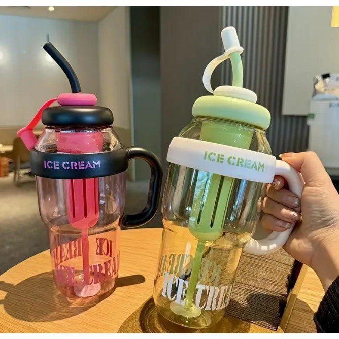 Sticla de Apa, Vivimall, Termica, Mentinere 6 Ore, 1400 mL, cu Pai si Capac, PP si Silicon, cu Maner Alb, 25.5x7.5 cm, Verde - vivimall.ro