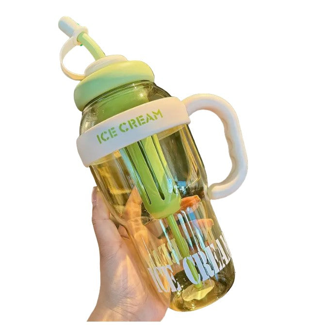 Sticla de Apa, Vivimall, Termica, Mentinere 6 Ore, 1400 mL, cu Pai si Capac, PP si Silicon, cu Maner Alb, 25.5x7.5 cm, Verde - vivimall.ro