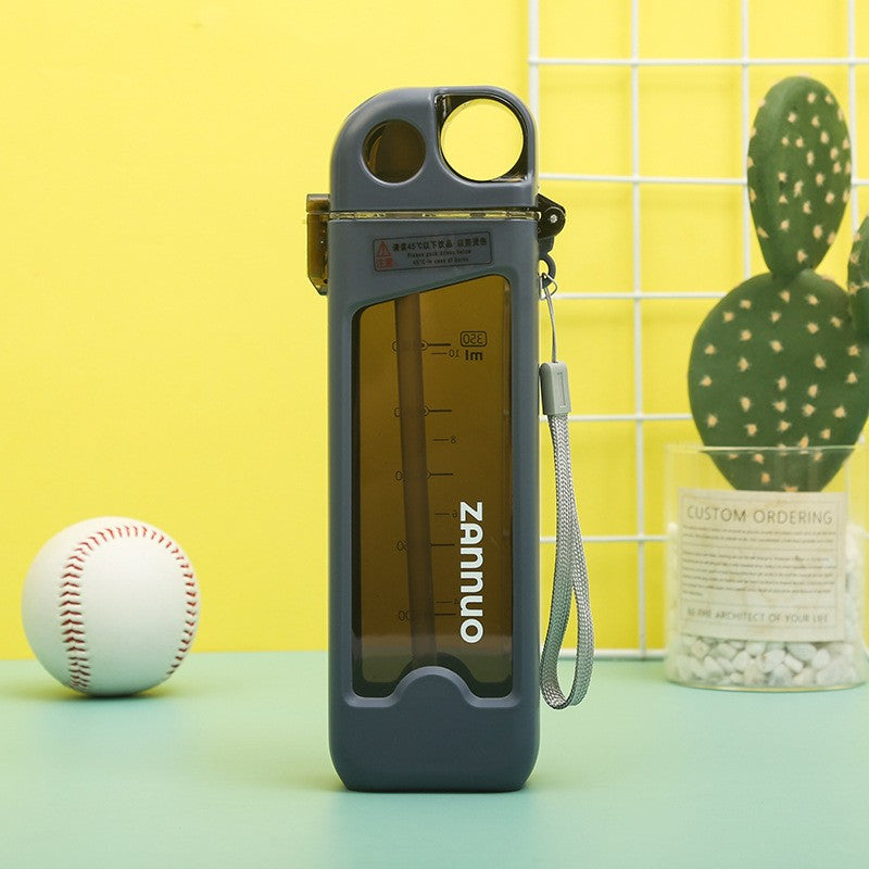 Sticla de Apa pentru Sport, Vivimall, 350 ml, cu Pai si Capac, 23x7x4.4 cm, Buton de Blocare, din PC, Albastru - vivimall.ro