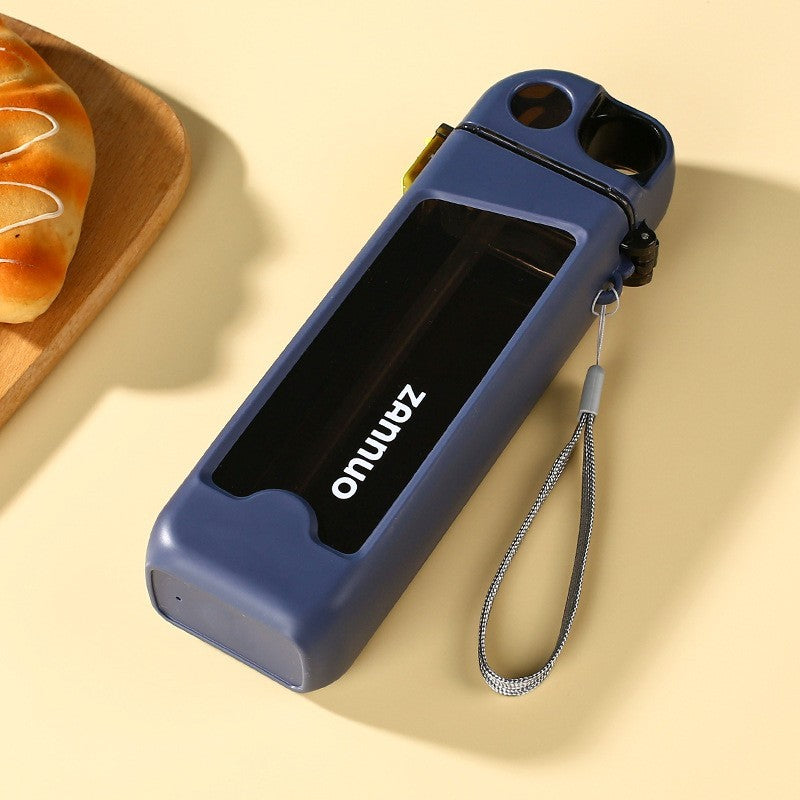 Sticla de Apa pentru Sport, Vivimall, 350 ml, cu Pai si Capac, 23x7x4.4 cm, Buton de Blocare, din PC, Albastru - vivimall.ro