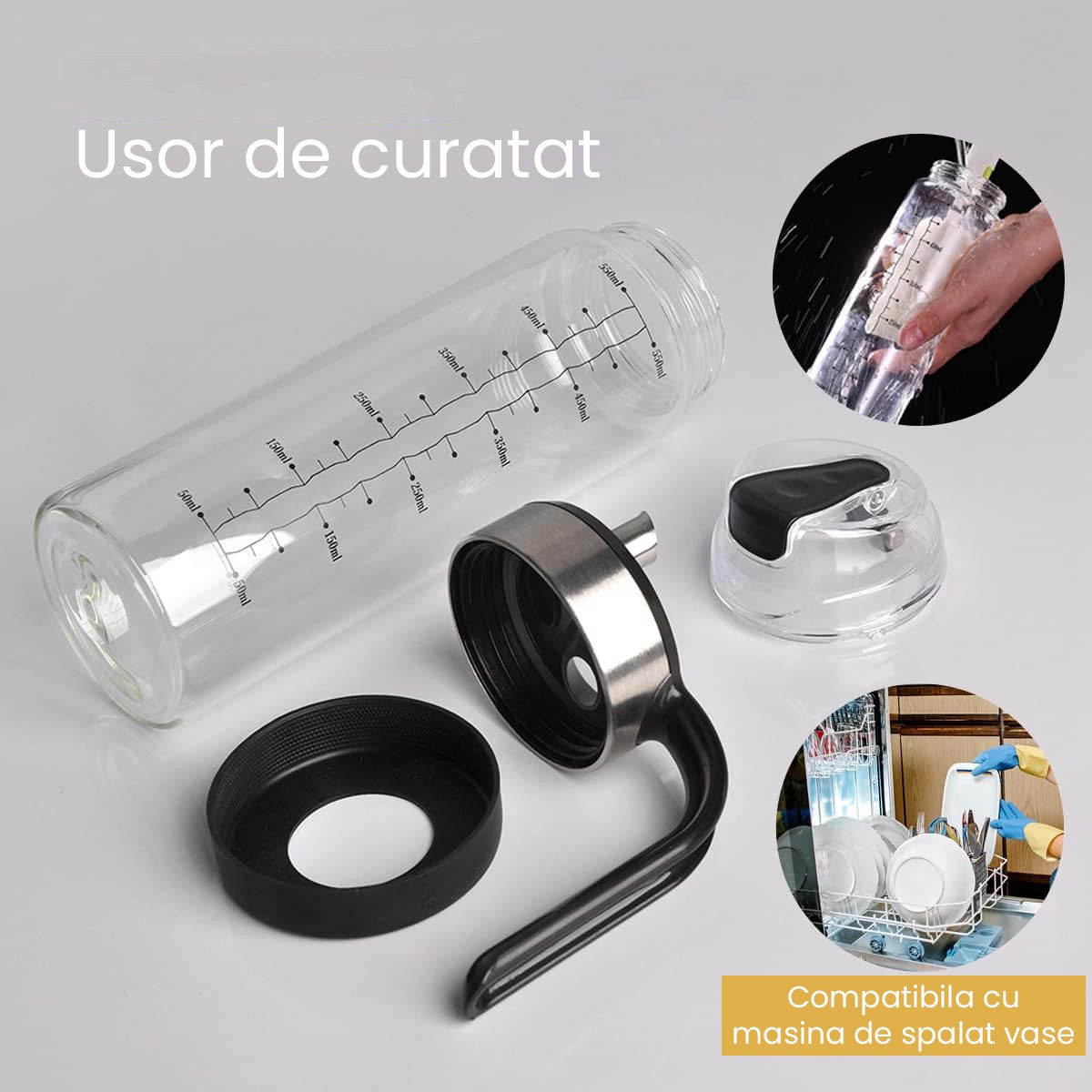 Sticla de ulei etansa cu deschidere inchidere, Vivimall, Dispenser de ulei de bucatarie, Sos de soia, Otet, 500 ml, Transparent - vivimall.ro