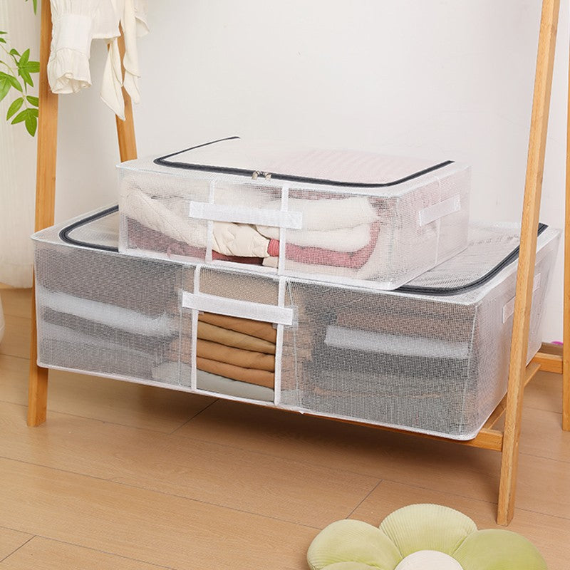 Cutie de Depozitare, Vivimall, pentru Haine, Incaltaminte, din Plasa PVC Impermeabila si Manere Laterale, Pliabila, Fermoar Bidirectional, 80 x 47 x 24 cm, Transparenta - vivimall.ro