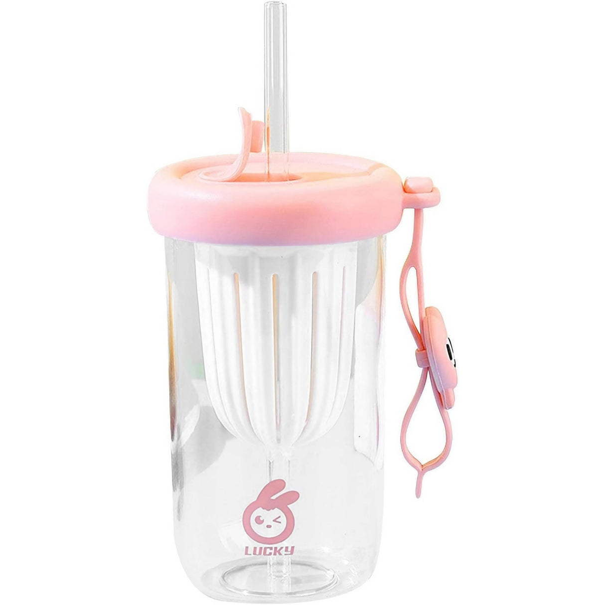 Pahar din silicon, cu capac si pai, pentru copii, Vivimall, anti-cadere, compartiment pentru fructe/ceai/gheata, rezistent la temperaturi inalte, 500ml, Roz, 14.5x8.8x20 cm - vivimall.ro