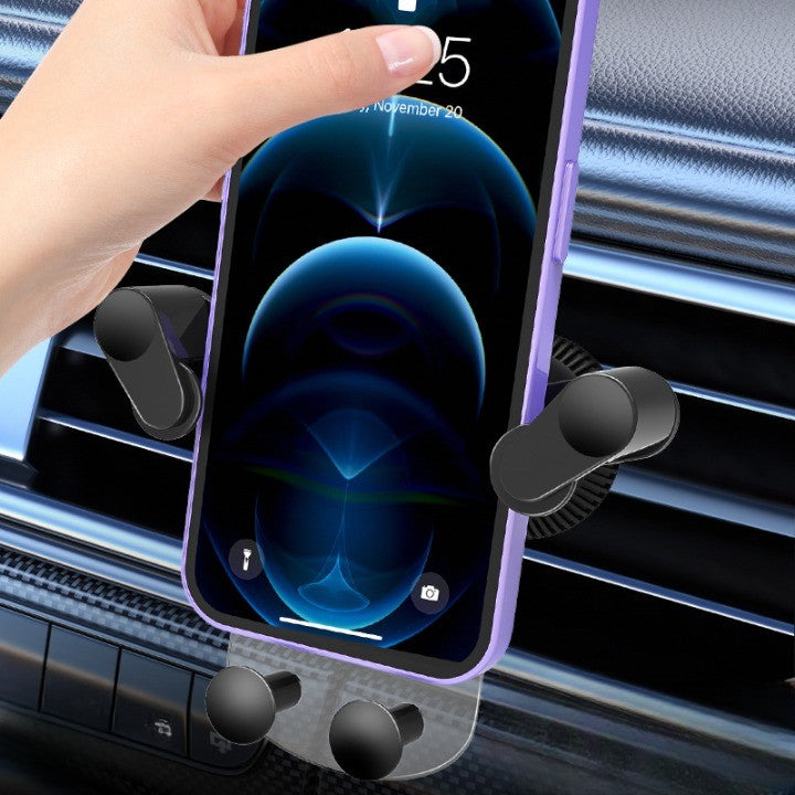 Suport Auto de Telefon, Vivimall, pentru Ventilatie, din ABS, cu Clipsuri, Rotativ, 12x9.5x12 cm, Negru-Transparent - vivimall.ro