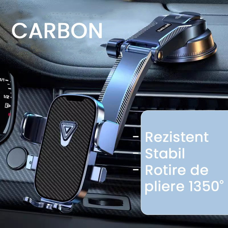 Suport Auto Multifunctional pentru Telefon, Flippy, Suport pentru Navigatie, Rotativ cu Ventuza, cu fixare Geam si Parbriz, 20 x 14 x 11 cm, Albastru Carbon - vivimall.ro