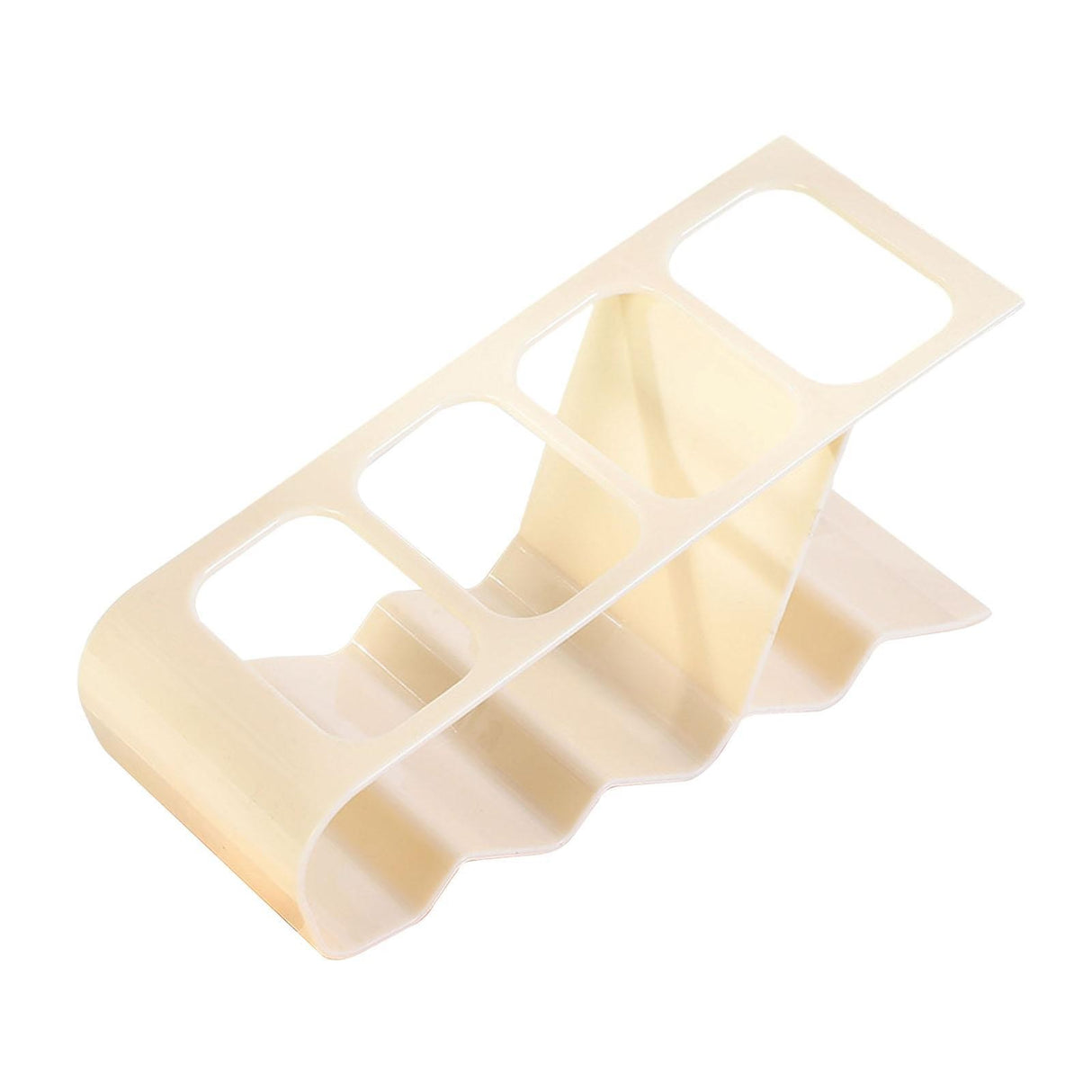 Suport de birou alb din plastic cu 4 compartimente pentru telecomenzi și telefoane, vedere frontală, dimensiuni 18x7x9 cm