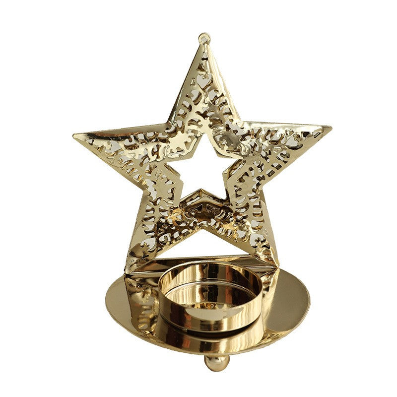 Suport Decorativ pentru Lumanare de Craciun, Flippy, Model Stea Aurie din Art Metal, pentru Masa fara Agatare, 12 x 11 x 7.2 cm, Auriu - vivimall.ro