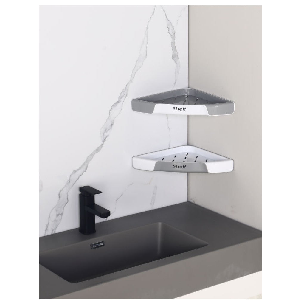 Suport Depozitare, Vivimall, din Plastic, Montare fara Perforatii, pentru Baie/Bucatarie, 28 x 39 x 4.5 cm, Gri - vivimall.ro