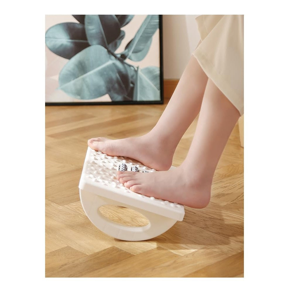 Suport Ergonimic pentru Picioare, Vivimall, Plastic, cu Role de Masaj pentru Talpi, pentru Birou, Usor de Transportat, Detasabil, 33.5x24x12 cm, Alb - vivimall.ro