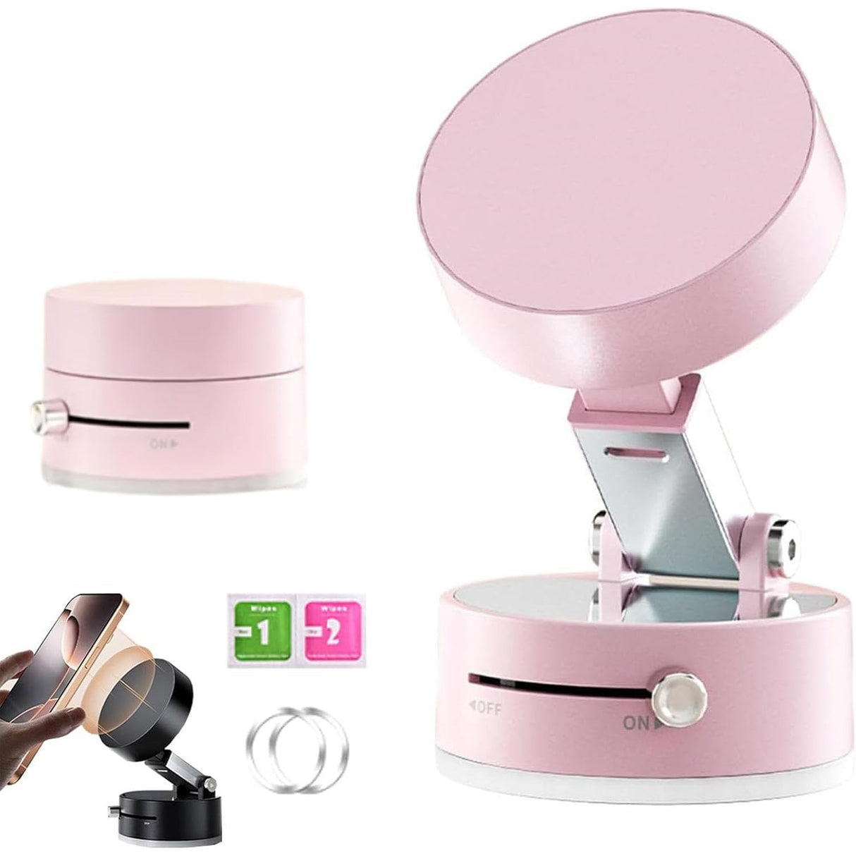 Suport Magnetic Auto pentru Telefon, Vivimall, cu Ventuza, Pliabil și Retractabil, Fixare prin Vid și Magnet, Rotativ 360°, Roz - vivimall.ro