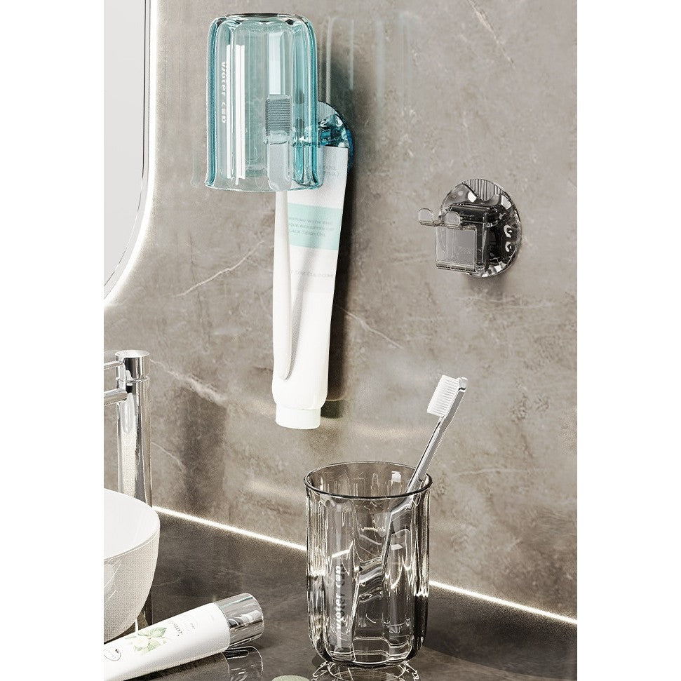 Suport Multifunctional 2 in 1, Pahar si Suport pentru Periuta de Dinti, Vivimall, Plastic, Dimensiune: 10.4 x 7.3 x 7.3 cm, Roz - vivimall.ro