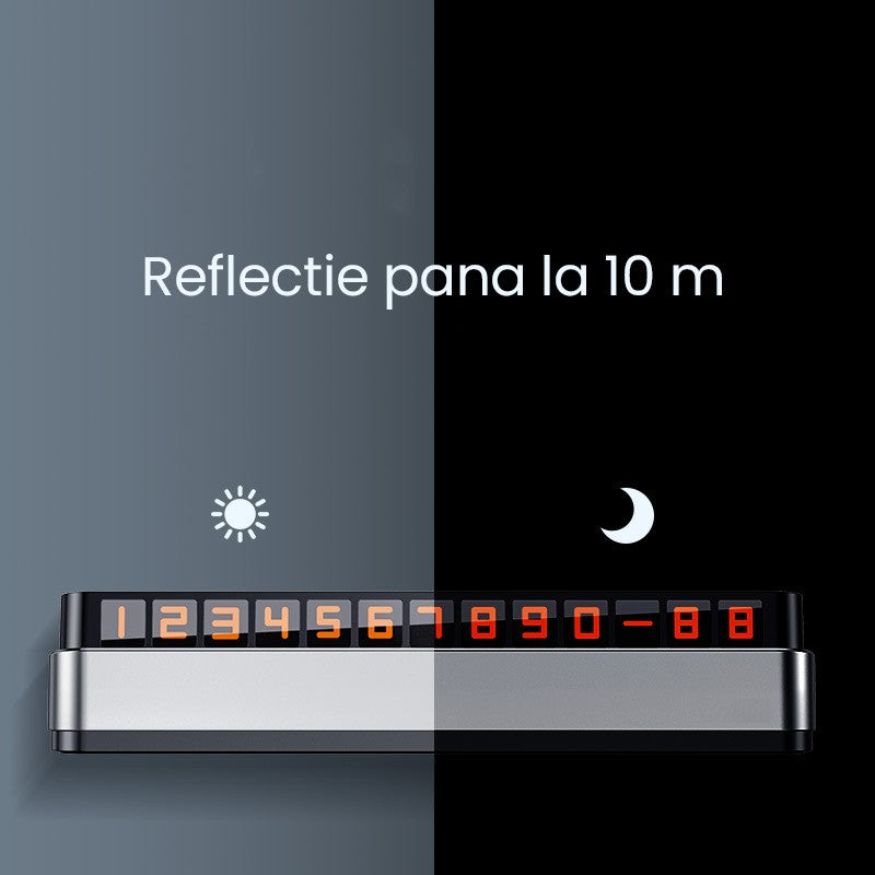 Suport Numar de Telefon pentru Parcare Auto, Vivimall, Suport pentru Numarul de telefon, Pop-Up pentru Ascundere, Banda Adeziva Inclusa, 150 x 52 x 60 mm, Cifre Rosii, Space Gray - vivimall.ro