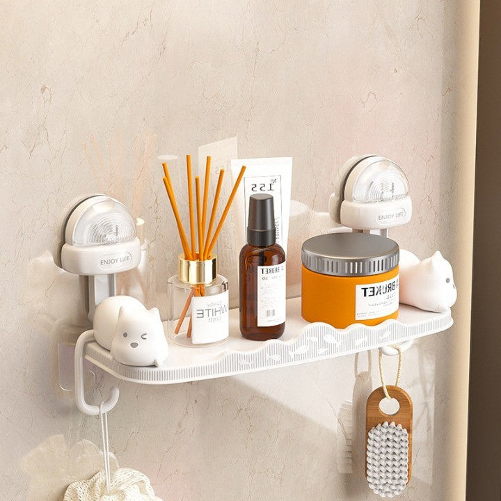 Suport pentru Baie, Vivimall, Montare pe Perete, Model Pisicute, ABS, Adeziv, Raft pentru Depozitare, 33.4x17.7 cm, Alb - vivimall.ro