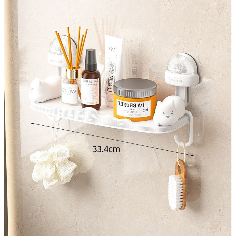Suport pentru Baie, Vivimall, Montare pe Perete, Model Pisicute, ABS, Adeziv, Raft pentru Depozitare, 33.4x17.7 cm, Alb - vivimall.ro