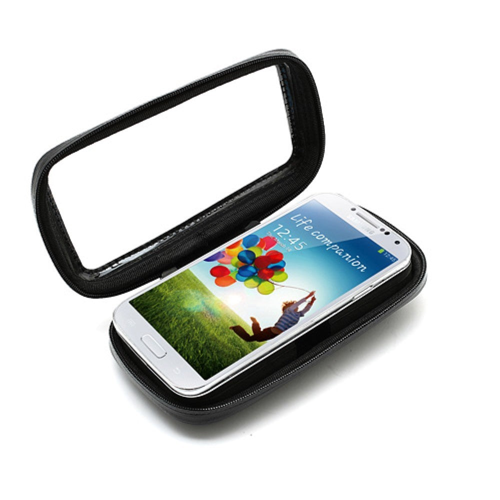 Suport husa telefon mobil Flippy pentru bicicleta si motocicleta, rezistent apa si socuri, touchscreen, 360 rotativ, negru, 4.8 - 5.4 inch - vivimall.ro