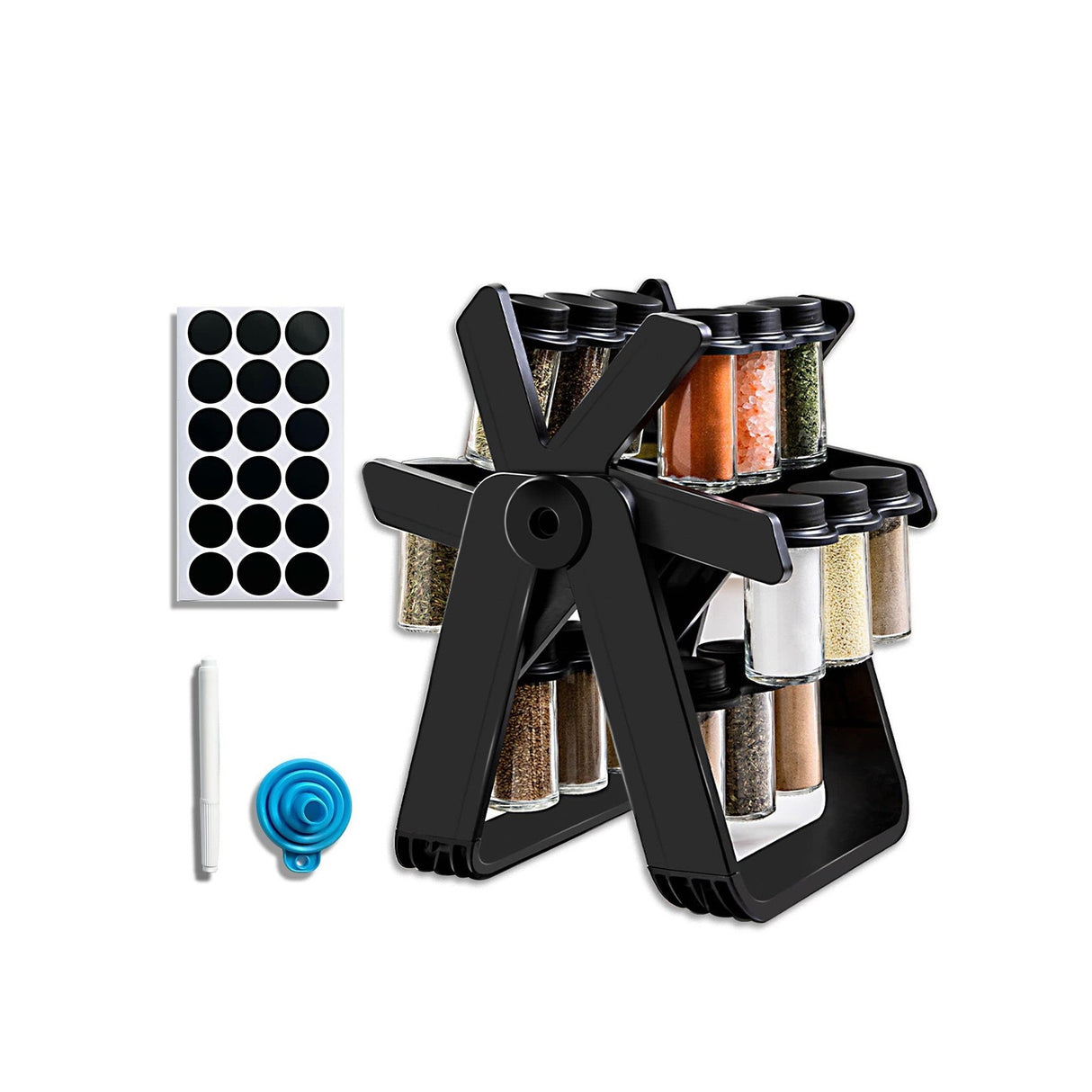 Suport Pentru Condimente Rotativ, Multifunctional, Pivotant 360A°, Portabil, Usor De Montat, 34X23 Cm, Abs/Sticla, Negru - vivimall.ro