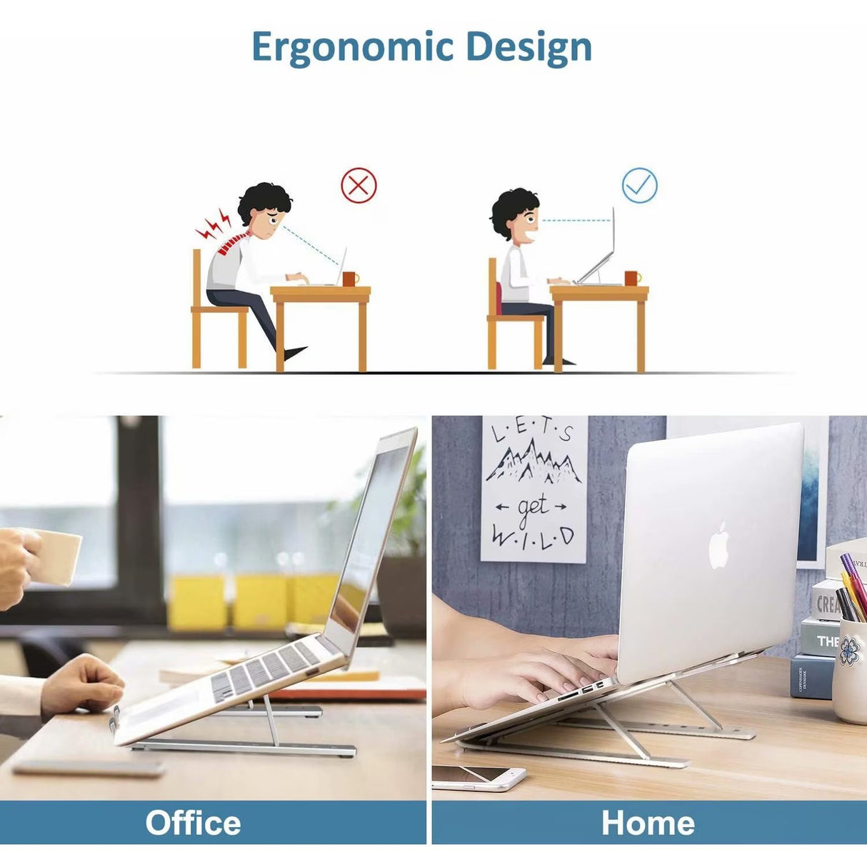 Suport pentru Laptop, Vivimall, Suport Portabil Pliabil, Universal Reglabil Suspendat pentru Tableta, din Aliaj si ABS, 100-160 mm, 26 x 19 x 16 cm, Silver Gray - vivimall.ro