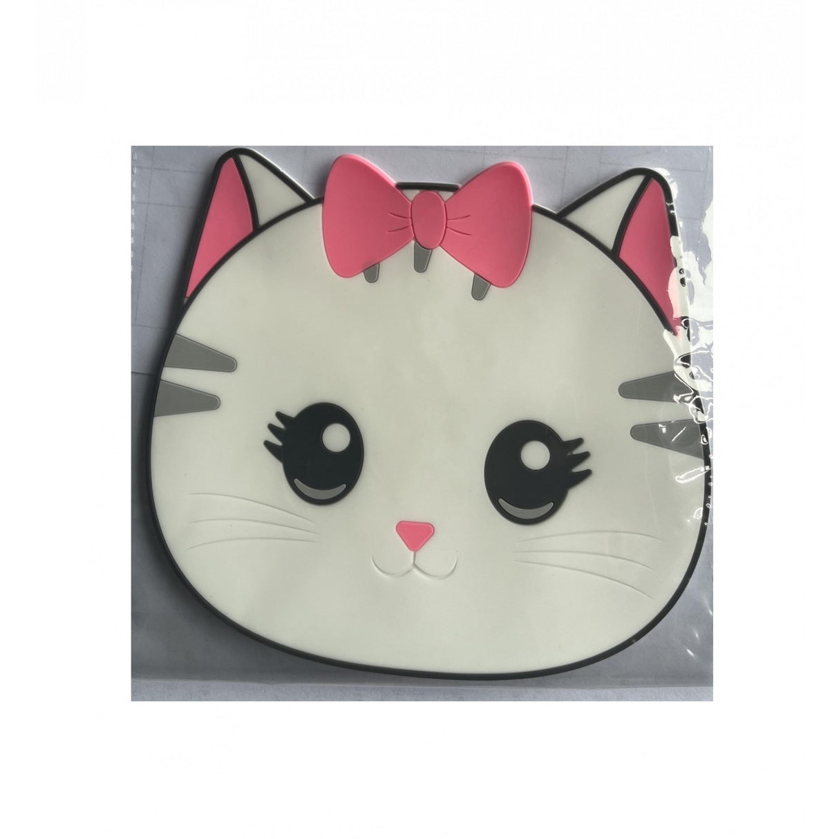 Suport pentru Pahar, Vivimall, Model Pisicuta, din PVC, 15.5 x 15.5 cm, Rezistent la Caldura, Alb/Roz - vivimall.ro