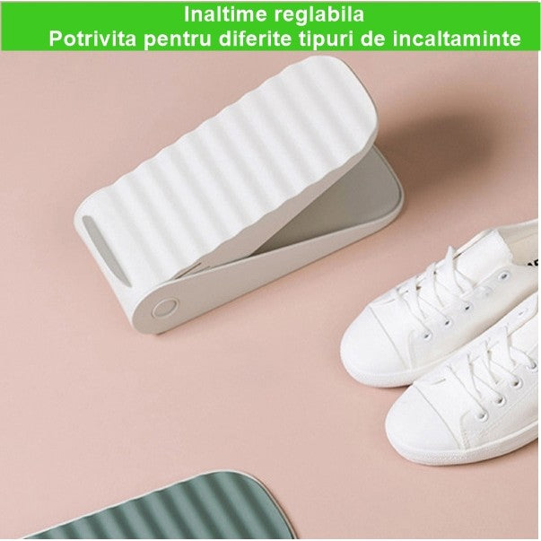 Suport pentru Pantofi, Vivimall, cu Două Straturi, Organizator, Antiderapant și Durabil, Inălțime Reglabilă, 25.5x11x7.5 cm, Alb, 150 g - vivimall.ro