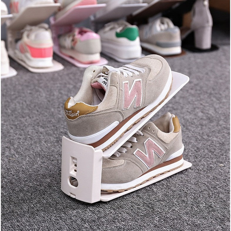 Suport pentru Pantofi, Vivimall, din Plastic, Reglabil, 2 Niveluri, 27 x 10 x 20 cm, Bej - vivimall.ro