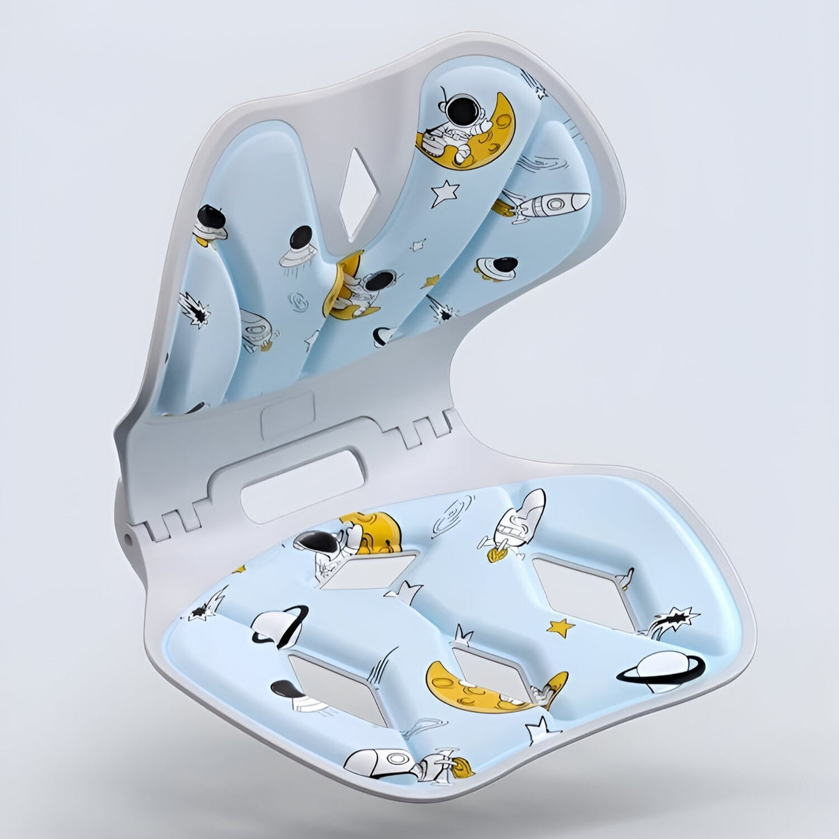 Suport pentru Scaun, Vivimall, pentru Corectarea Posturii, Portabil, Pliabil, Ergonomic, Ameliorare Durere, Respirabil, 35x32x30 cm, Marime L, Model Rachete, Albastru - vivimall.ro