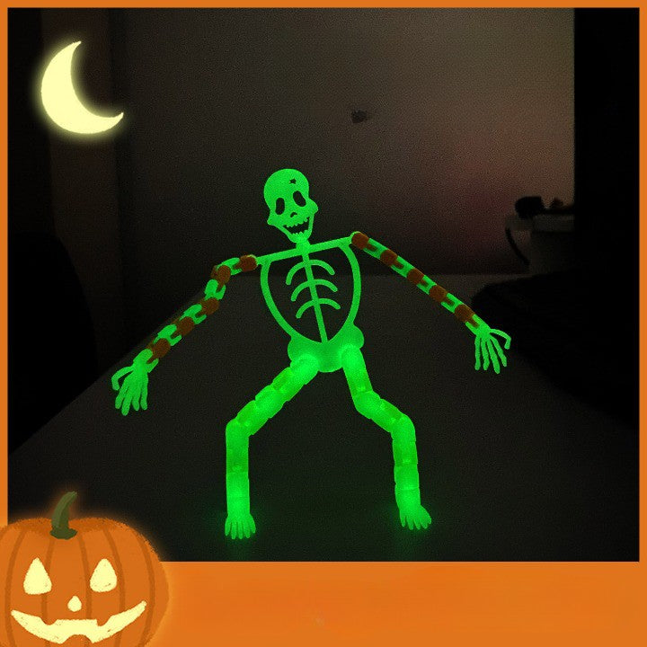 Suport pentru telefon mobil, jucarie de decompresie pentru adulti, tip schelet luminos de Halloween, verde, lungime 17 cm - vivimall.ro