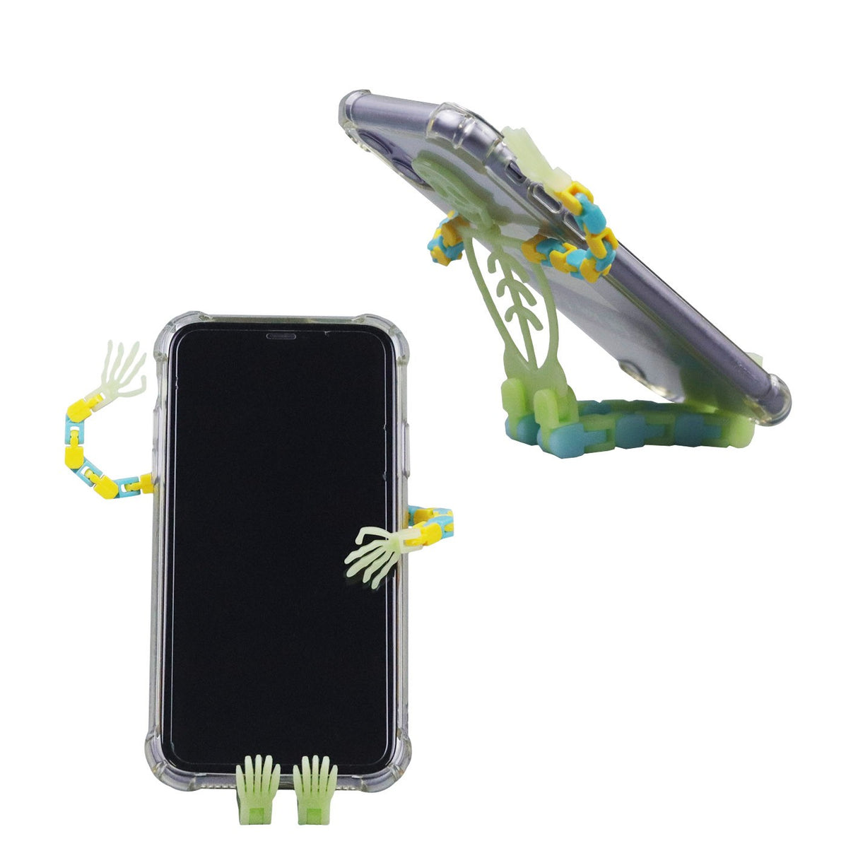 Suport pentru telefon mobil, jucarie de decompresie pentru adulti, tip schelet luminos de Halloween, verde, lungime 17 cm - vivimall.ro