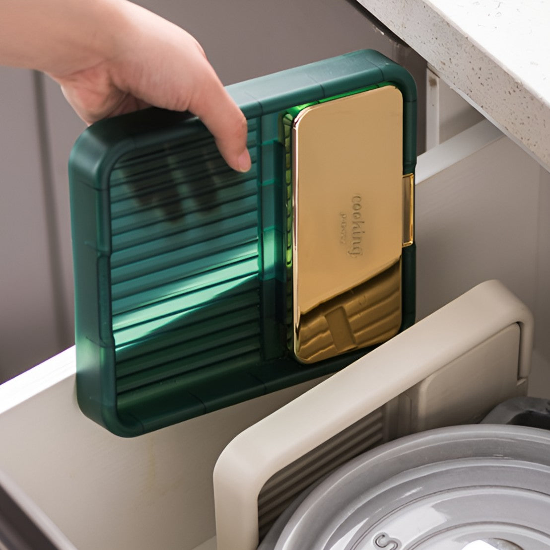 Suport Pliabil, Vivimall, pentru Capace, Linguri, Multifunctional, Plasare pe Blatul de Bucatarie, 18.9x16.2x2.6 cm, Verde - vivimall.ro