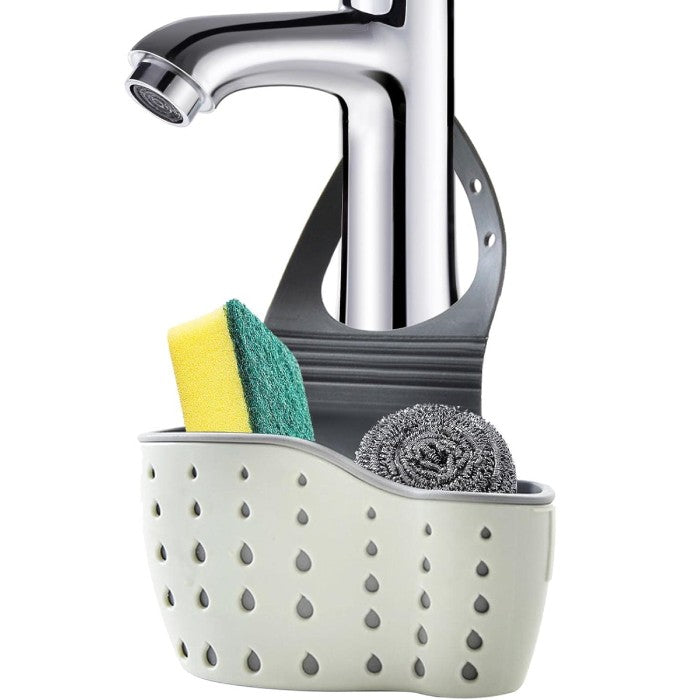 Suport Scurgere pentru Burete si Laveta de Vase Bucatarie, Vivimall, Verde, Curea Reglabila, Plastic Flexibil, 15x 5x 21cm - vivimall.ro