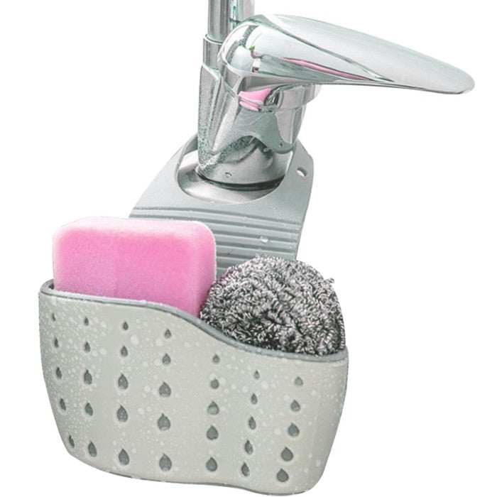 Suport Scurgere pentru Burete si Laveta de Vase Bucatarie, Vivimall, Verde, Curea Reglabila, Plastic Flexibil, 15x 5x 21cm - vivimall.ro