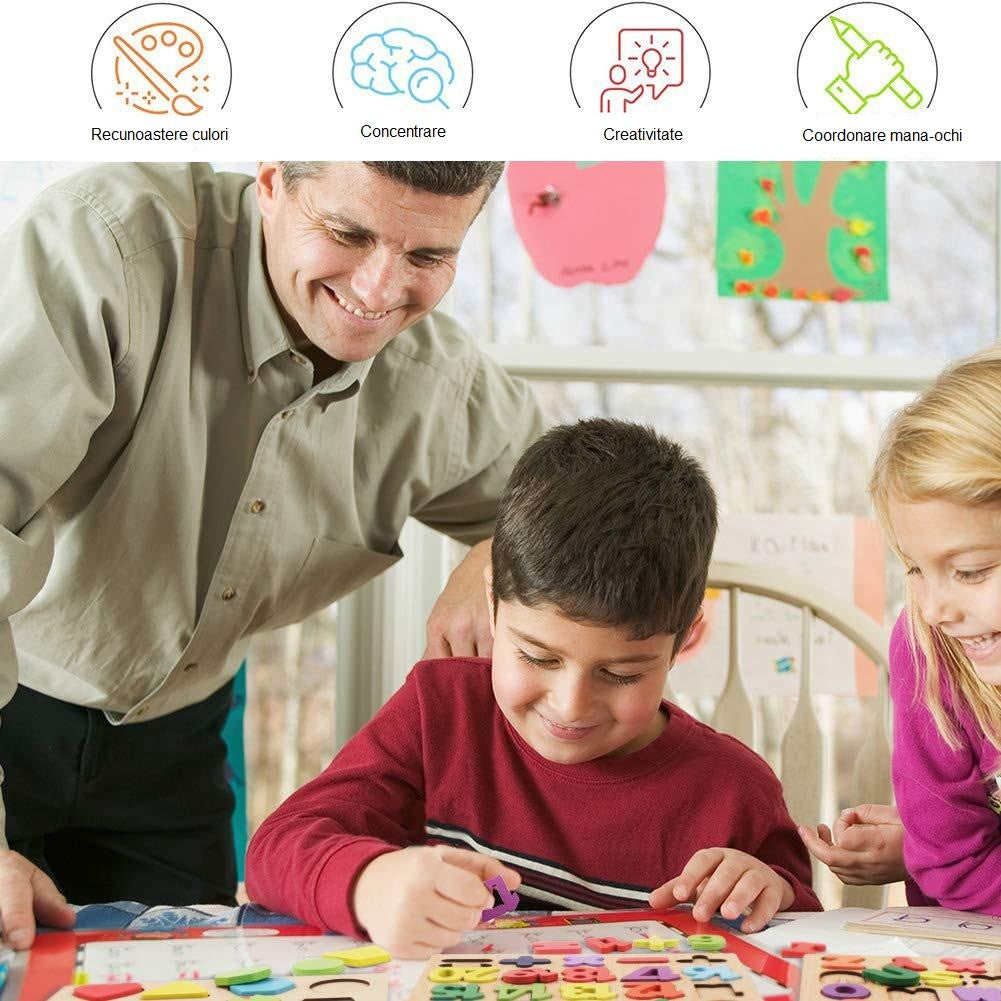 Montessori tábla, fa, kisgyermekkori nevelés ábécé, 26 fa betű, +18 hónapos kortól, vízbázisú festék