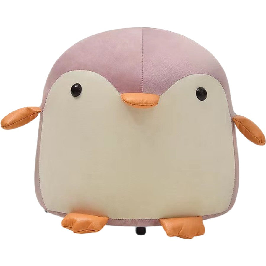 Taburet Pentru Copii, Vivimall, Cadru din Lemn Masiv, 25 x 29 x 29 cm, Perna de Burete Elastica si Maner de Transport, in Forma de Pinguin, Roz - vivimall.ro