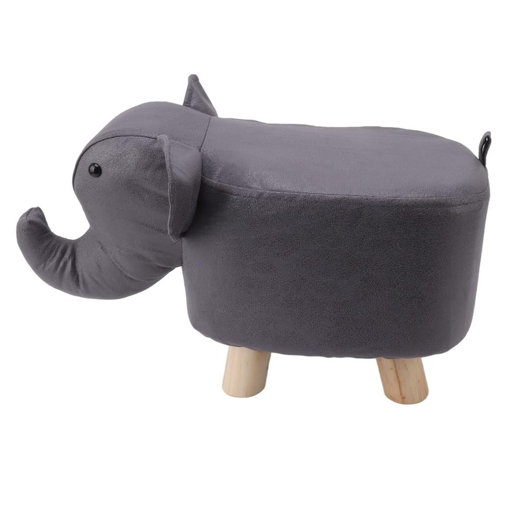 Taburet pentru Copii, Flippy, Scaun Tip Taburet, Model Elefant, din Lemn Masiv, Scaun pentru Copii, 30 x 25 x 25 cm, Gri inchis - vivimall.ro
