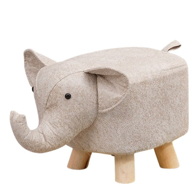 Taburet pentru Copii, Flippy, Scaun Tip Taburet, Model Elefant, din Lemn Masiv, Scaun pentru Copii, 30 x 25 x 25 cm, Alb Bej - vivimall.ro