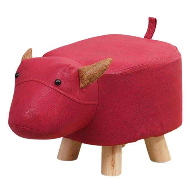 Taburet pentru Copii, Flippy, Scaun Tip Taburet, Model Vacuta, din Lemn Masiv, Scaun pentru Copii, 30 x 25 x 25 cm, Rosu - vivimall.ro