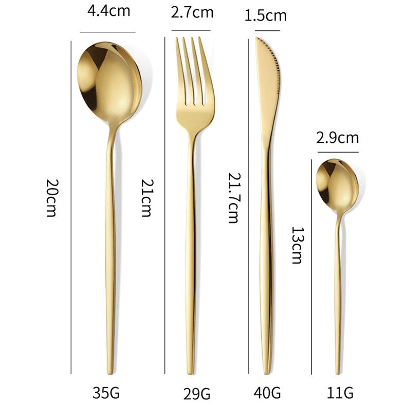 Tacamuri Portugheze, Vivimall, Set din 24 de Piese din Otel Inoxidabil, 6 Cutie, 6 Furculite, 6 Linguri de Masa, 6 Linguri pentru Ceai, Auriu - vivimall.ro