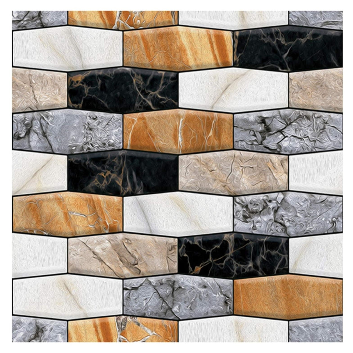 Set 10 x Placi Tapet Autocolant 3D cu Imitatie de Marmura Asimetrica, pentru Perete Bucatarie Sufragerie, Usor de Curatat, Rezistent la Apa, Autoadeziv, 30x30 cm, Maro Gri Negru - vivimall.ro
