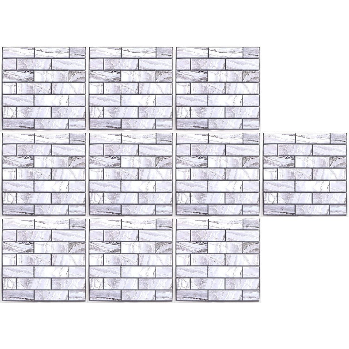 10 x Placi Tapet Autocolant 3D cu Imitatie de Marmura Dreptunghiulara, pentru Perete Bucatarie Sufragerie, Usor de Curatat, Rezistent la Apa, Autoadeziv, 30x30 cm, Gri - vivimall.ro