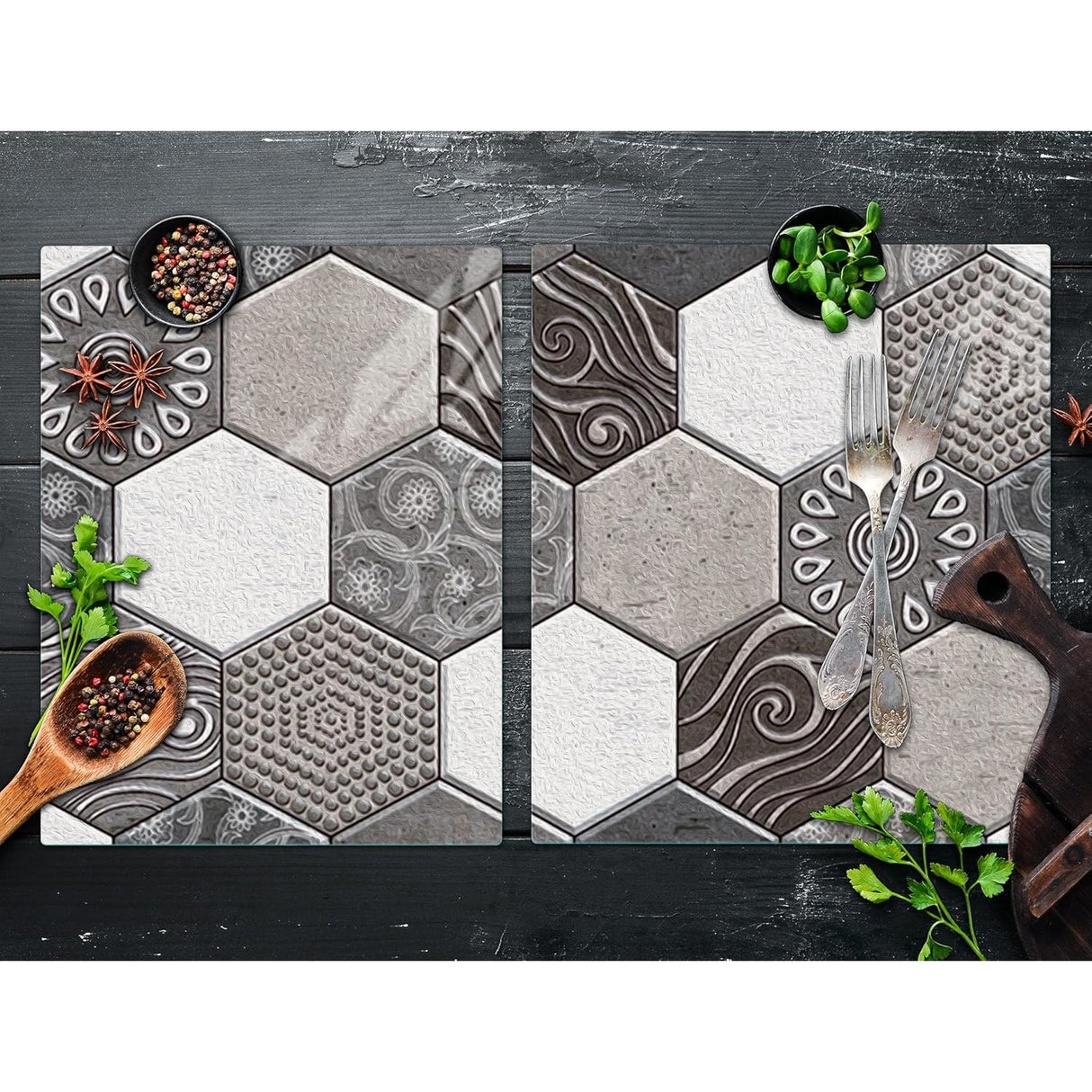 10 x Placi Tapet Autocolant 3D cu Imitatie de Marmura Hexagonala, pentru Perete Bucatarie Sufragerie, Usor de Curatat, Rezistent la Apa, Autoadeziv, 30x30 cm, Gri - vivimall.ro