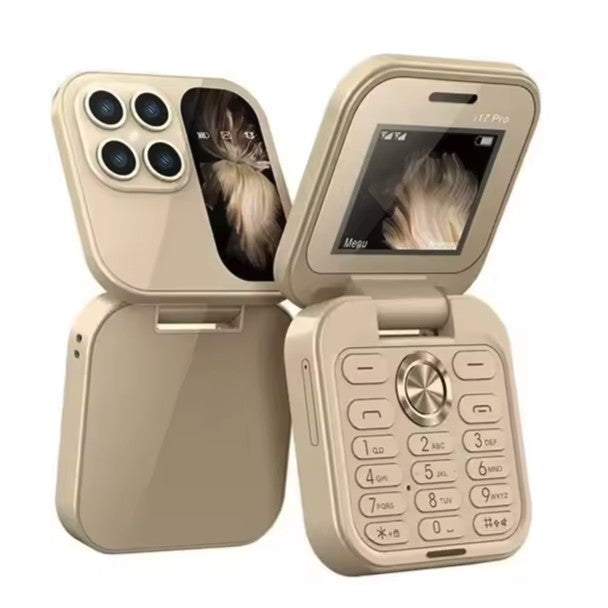 Telefon Mobil Seniori i17 Pro 2G, Flippy, Dual SIM, Bluetooth, Meniu in Limba Romana, si Butoane Mari pentru Varstnici, Baterie pana la 96 ore, Auriu - vivimall.ro