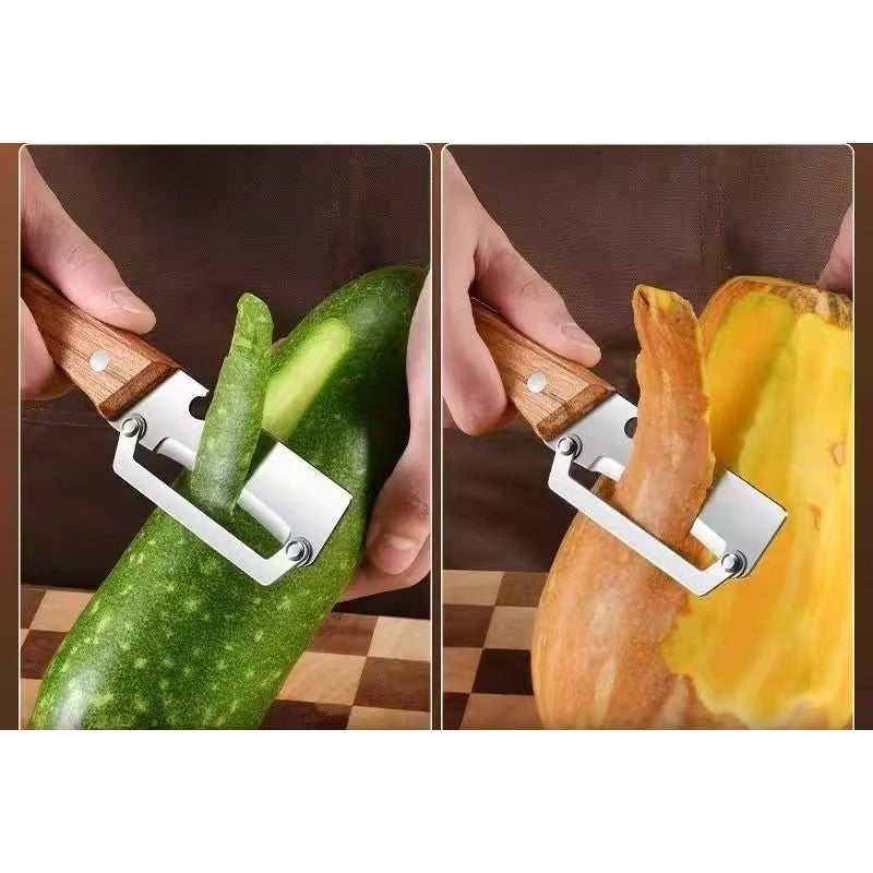 Curatator de Fructe/Legume, Flippy, 2in1, Desfacator de Sticle, Multifunctional, Maner de Lemn, Maro