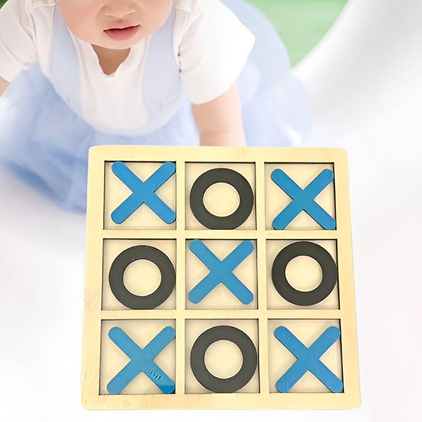 Jucarie Montessori Tic Tac Toe, Vivimall, Educativa, Interactiva, din lemn, X si O, 9 Piese, 14.3x14.3 cm, Albastru Negru - vivimall.ro