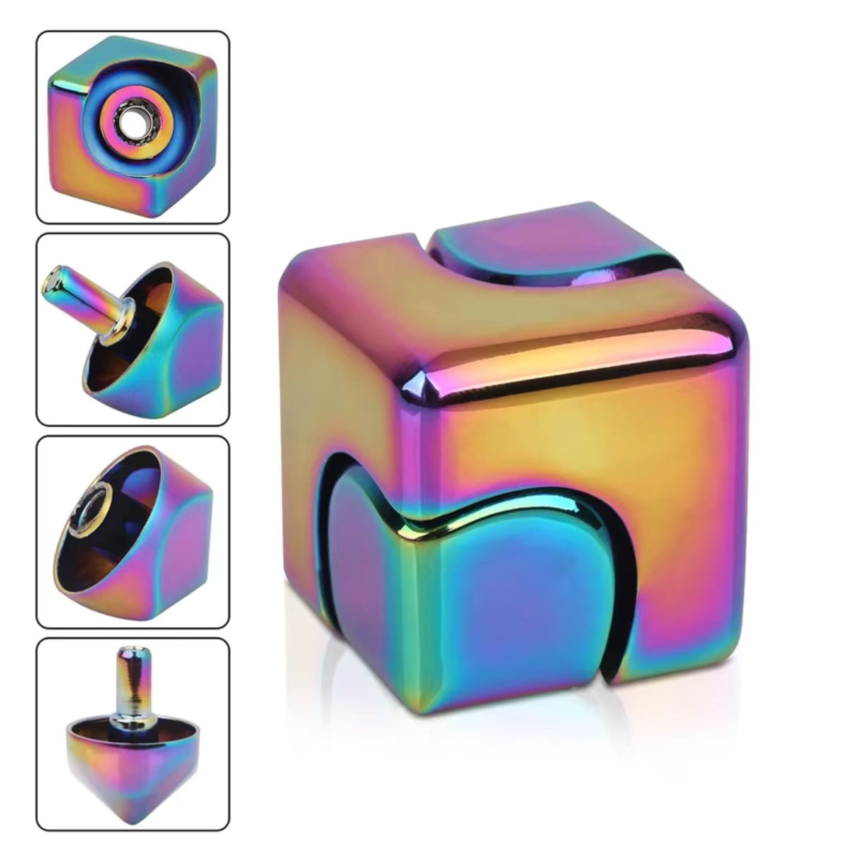 Jucarie Antistres Fidget Spinner, Flippy, Tip Cub, Metalic 2-in-1, Transformabil, Rulment Premium, Inox, Gadget pentru Birou, Silentios, 2.9 x 2.9 cm, Multicolor - vivimall.ro