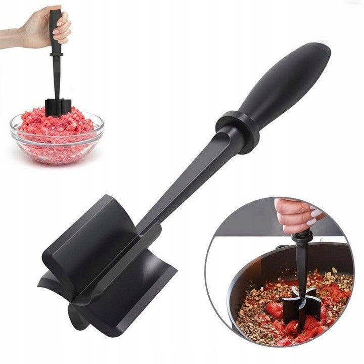 Tocator de Carne Manual, Vivimall, cu Lama pentru Tocarea si Amestecarea Carnii, 28x6cm, cu 5 Lame Curbate, Rezistent la Caldura, Multifunctional, Plastic Rezistent, Negru - vivimall.ro