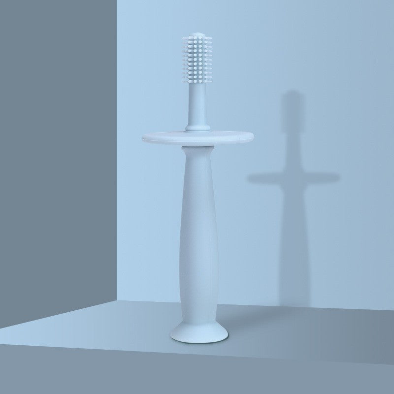 Periuta de Dinti din Silicon pentru Bebelusi, Vivimall, fara BPA, 360 Grade, Bariera Anti-Inghitire, Maner Ergonomic, 12.5 x 15 cm, Albastru - vivimall.ro