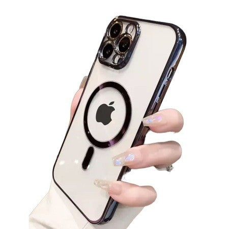 Husa MagSafe pentru Apple iPhone 12 Pro, Full Cover, Protectie camera, Margini colorate Electroplating, Magnetica, Incarcare Wireless, Flippy, Negru - vivimall.ro