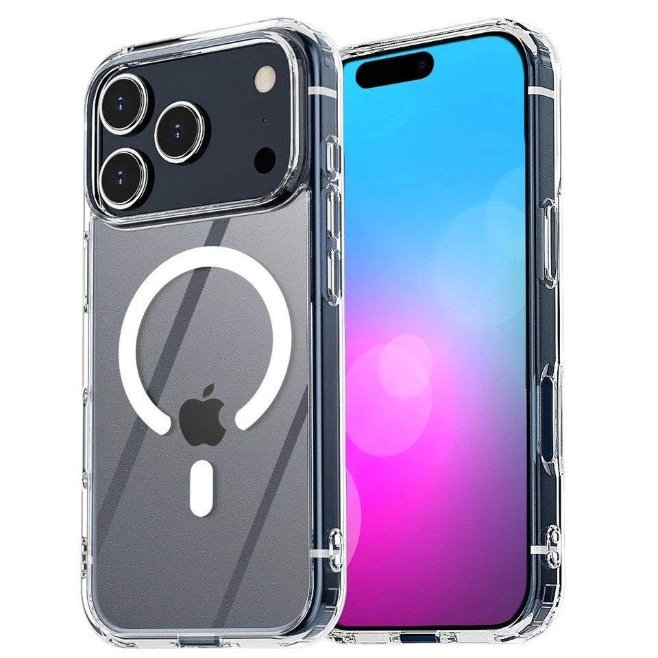 Husă iPhone 17 Pro transparentă din silicon și TPU, compatibilă MagSafe, vedere frontală, model Vivimall